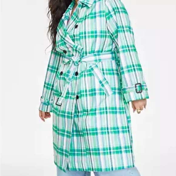 On 34th Plaid Double Breasted Trench Coat - Picture 7 of 9